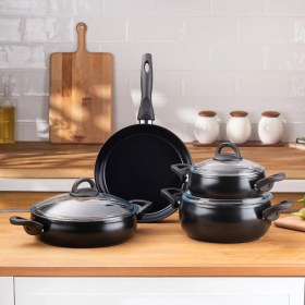 Resim Emsan Crystal 7 Parça Güveç Seti Siyah 