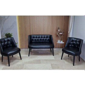 Resim Azra Mobilya Deri Çay Seti Koltuk Takımı - Bekleme Salonu - Cafe Mobilya - Ofis Mobilya - Balkon Mobilya Siyah 