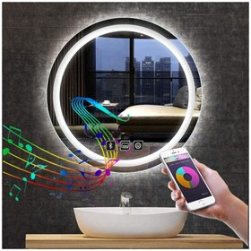 Resim GLOBAL LED MIRROR 85 cm Bluetoothlu Dokunmatik Tuşlu Buğu Yapmayan Ledli Yuvarlak Banyo Aynası 