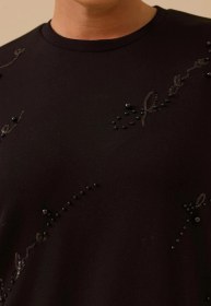 Resim Galaxi Kadın Büyük Beden Nakış Detaylı Boncuklu Sweatshirt 4005 Siyah Siyah 
