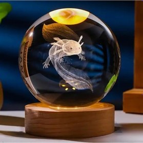 Resim 3d Led Işık Cam Küre Tek Renk Gece Lambası Axolotl Mucizevi Yenilenme 8 Cm Mega Boy 