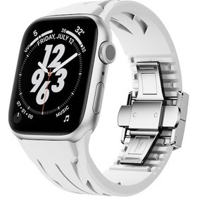 Resim Butam Bilişim iOS Watch Uyumlu 7 45mm Krd-127 Metal Tokalı Silikon Kordon-beyaz 
