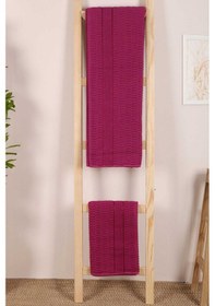 Resim 2 Parça Banyo Havlu Takımı %100 Pamuklu Çubuk Desen Vişne Renkli 