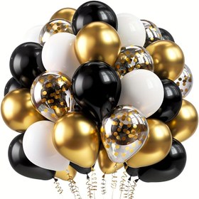 Resim 51 adet siyah ve altın konfeti lateks balon, düğün dekorasyonu, doğum günü partisi dekorasyonu, yıl dönümü dekorasyonu, mezuniyet dekorasyonu, tatil dekorasyonu, yaz buluşması, cinsiyet açıklama, iç ve dış mekan dekorasyonu 