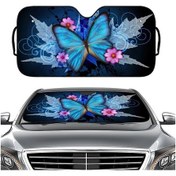 Resim 70x138cm Baskılı Araba Güneş Koruma Isı Yalıtımı Güneşlik Mavi Kelebek 