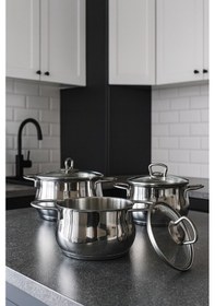 Resim Yunusoğlu Home Elora Paslanmaz Çelik 6 Parça Tencere Güveç Seti 1.20 L X 1.60 L X 2.20 Litre Yanmaz Yapışmaz Taban Gri 