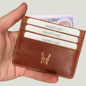 Resim Ducal - Hakiki Deri Ultra İnce Kartlık, Minimalist Kredi Kartı Kılıfı, Slim Kart Koruyucu - Taba 