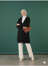 Resim FAVORİST Tesettür Uzun Hırka Soft Düğmeli Pamuklu 