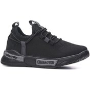 Resim Allyup Siyah - Çocuk Hafif Spor Ayakkabı Esnek Bağcıklı Günlük Rahat Sneaker 4017 