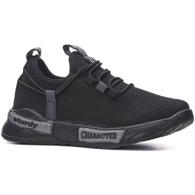 Resim Allyup Siyah - Çocuk Hafif Spor Ayakkabı Esnek Bağcıklı Günlük Rahat Sneaker 4017 