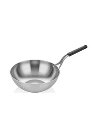 Resim Çelik Wok Tava 28cm - Silikonlu Sap Gri 