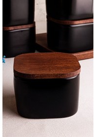 Resim Snippy Luma Siyah 6'lı Ahşap Vakumlu Kapaklı Seramik Kahvaltılık Siyah 