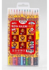 Resim 12 Li Kuru Boya Kalemi Plastik Kutu 1 Paket Fatih Taraftar Sarı Kırmızı 12 Renk Kuruboya Tam Boy Renkli Kalem Aslan Çok Renkli 