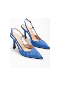 Resim Ellolita Arkası Açık Saten Özel Tasarım Stiletto MAVİ 