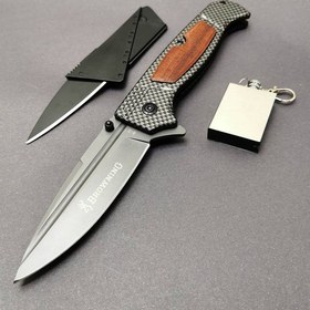 Resim Alsepeteavm 23 cm Komple Çelik Browning Marka Otomatık Bıçak Yanında Kart Çakı ve Zippo Kibrit ile Birlikte 