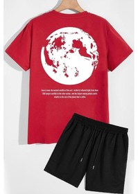 Resim Evren Temalı Şort T-shirt Eşofman Takımı Kırmızı 