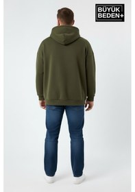 Resim Süperlife Erkek Büyük Beden Ar Baskılı Kapüşonlu İnce Sweatshirt Spr26bsw963 Haki 