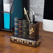 Resim 1 adet MyGift Vintage Kütüphane Kitapları Masa Düzenleyici - Kalem & Kalemlikli ABS Reçine Caddy, Alt Depolama Çekmecesi ve Orijinal Antika Kitap Tasarımı ile Sofistike Bir Çalışma Alanı İçin, Kırtasiye Tutucu|Dekoratif Caddy|Sofistike Görünüm, Kütüphane Dekoru 