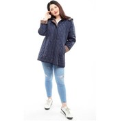 Resim Kadın Ekose Baharlık Kapitone Mont Lacivert Büyük Beden Çok Renkli 