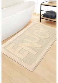 Resim Doğal Kaymaz Taban Banyo Paspas Uzun Ömürlü Yumuşak Dokulu Su Emici Yıkanabilir Enjoy 60x100 Krem 