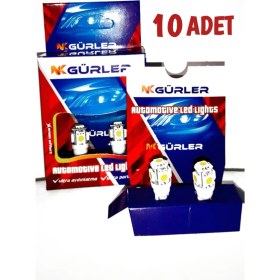 Resim Gürler Oto Aksesuar 10 Adet T10 LED Ampul 12V 5W Park LED Plaka LED Tavan LED Beyaz Renk 5 Ledli 