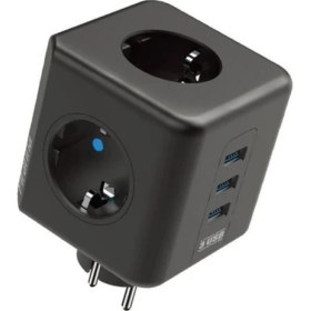 Resim Alpotekno Isıya Dayanıklı Termal Akım Korumalı ve Çocuk Korumalı 3 Priz Girişli 3 USB Girişli Küp Priz 
