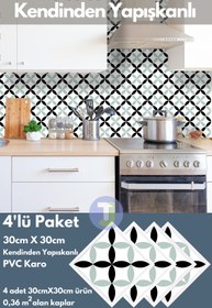 Resim Technojet Kendinden Yapışkanlı Karo PVC Mutfak Banyo Tezgah Kaplama Sticker 4Adet 30cm×30cm 