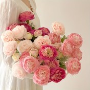 Resim 4 Adet Premium Yapay Austin Gül Buketi - Gerçekçi Pembe & Beyaz Çiçekler Saplarıyla, Ev & Ofis Dekoru, Düğünler, Nişanlar, Sevgililer Günü & Anneler Günü Hediyeleri, Buket Aksesuarları İçin Mükemmel 