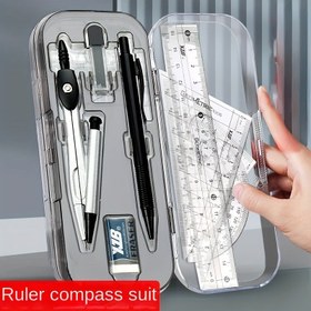 Resim 8 adet Şeffaf Plastik Geometri Pusula ve Cetvel Seti - Okul ve Sanat Projeleri için Ölçer, Üçgen ve Silgi ile Dayanıklı Çizim Araçları Kiti 