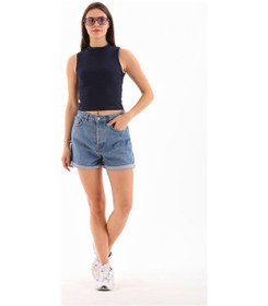 Resim Loısy Kadın Likralı Kolsuz Crop Bluz Lacivert 