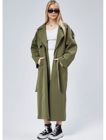 Resim Kadın Oversize Astarlı Uzun Trençkot Haki 