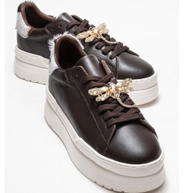 Resim Laren Kahverengi Cilt Hakiki Deri Tokalı Kadın Günlük Spor Ayakkabı Kahverengi 