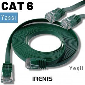 Resim Irenis CAT6 Kablo Yassı Ethernet Network Lan Ağ İnternet Kablosu 50 CM Yeşil 
