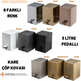Resim System Banyo Aksesuarları Pedallı Kare Çöp Kovası 3 Lt Saten 262x245x180 mm 