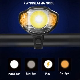 Resim Duhalıne Bisiklet LCD Hız Gösterge Km Ekranı Su Geçirmez Şarjlı LED Işık 4 Mod Işık Korna 6 Mod Ses 3 In 1 