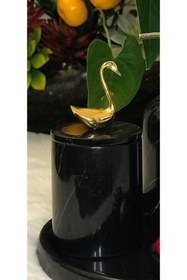 Resim MIARIK DESIGN & DEKORASYON Dekoratif Sıyah Mermer Pamukluk Gold Kuğu Detaylı 