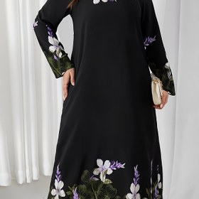 Resim Plus Beden Kadın Çiçek Desenli Tunik Elbise - Vücuda Oturan Üst & Akıcı Etek, Hafif Nefes Alabilen Kumaş, Yuvarlak Yaka, Sadece Elde Yıkama, İlkbahar Yaz Sonbahar Günlük ve Yarı Resmi Giyim, Orta Doğu Tarzı, Yapılı Kesim 