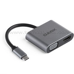 Resim Dark Macbook Pro Air Matebook USB 3.1 Type-C - VGA / HDMI Monitör Çoklayıcı Mirror & Extended Dönüştürücü MST HUB (DK-AC-U31XMST) 