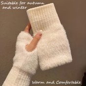 Resim Kadın Pluş Parmaksız Eldiven - Yumuşak Polar Astarlı Sıcak Lüks Kış Eldivenleri, Kalınlaştırılmış Elastik Uyum, Arkadaşlar İçin Mükemmel Hediye, Sonbahar ve Kış Temel Ürünleri, Kış Eldivenleri | Zarif Eldiven Tasarımı | Yumuşak Eldivenler 