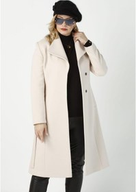 Resim Moda Berray 923 Kadın Büyük Beden Mendil Yaka Kaban Ekru 
