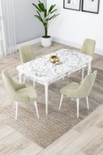 Resim Canisa Concept Lia Serisi 80x132 Açılabilir Mutfak Masası Takımı Beyaz Mermer Desen Masa 4 Krem Sandalye 