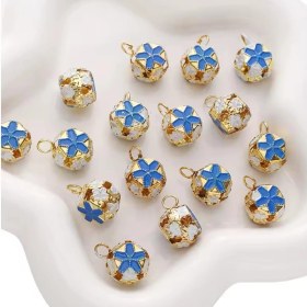 Resim Çiçekli Kulplu Çan, Hayvan Tasma Zili, Amigurumi Zili, Kına Gecesi Tef Yapımı Zili 20 Adet Koyu Mavi 