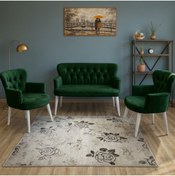 Resim Azra Mobilya Zümrüt Yeşil Babyface Kumaş Çay Seti Koltuk Takımı – 2 Berjer + 1 İkili, Modern, Beyaz Ayak 