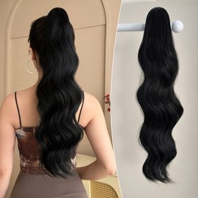 Resim Pençe şeklinde at kuyruğu uzantısı siyah 60.96 cm dalgalı ısıya dayanıklı sentetik at kuyruğu peruk, kadınların günlük kullanım için kısa saç aksesuarları için uygun 