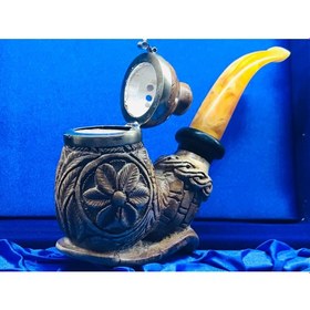 Resim Finecraft El Işçiliği Çiçek Figürlü Doğal Lüle Taşı Kapaklı Pipo Özel Kutusunda 