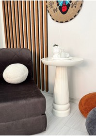 Resim AYLESA Ahşap Tekli Mantar Yan Sehpa Modern 50cm Krem Renk Fiskos Çiçeklik 