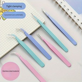 Resim 2 adet Paslanmaz Çelik Hassas Cımbız, Renkli Scrapbook Cımbızları, Düz Başlı ve Kavisli Başlı Cımbızlar, Pembe/Mor/Yeşil 