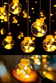 Resim ALSHOP Dekoratif Işıklı Top Perde Led Fişli 8 Fonksiyonlu Günışığı Dilek Topu Ampul 