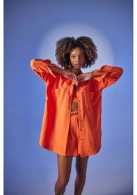 Resim Yake Store Oversize Model Düğme Kapamalı Leti Gömlek Turuncu Turuncu 