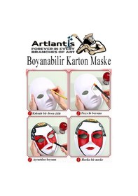 Resim Maske Boyama 2 Li 1 Paket Boyanabilir Karton Maske Lastikli İnsan Yüzü Suratı Yerli Üretim Fırça Akrilik Boya 6 Renk 
